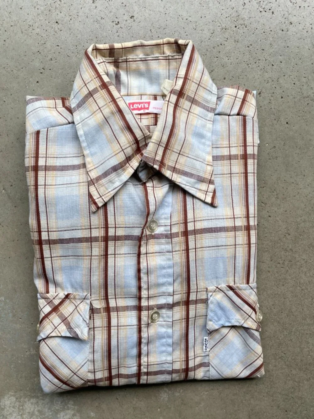 Vintage Levi's Western Plaid Shirt Men's Size Medium Fit 1970s White Tab